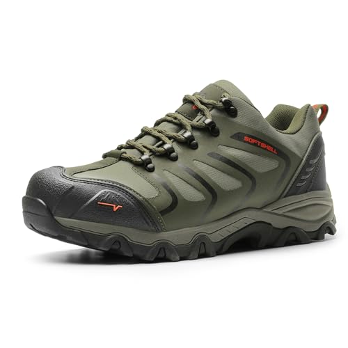 NORTIV 8 Men's Low Top Waterproof Hiking Shoes Lightweight Trekking Trails Outdoor Work Shoes 160448_Low Armadillo Army Green Black Orange Size 10 M US