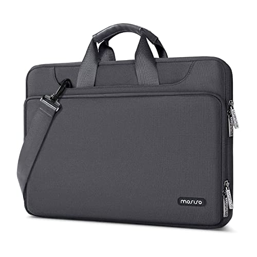 MOSISO 360 Protective Laptop Shoulder Bag Compatible with MacBook Air/Pro, 13-13.3 inch Notebook, Compatible with MacBook Pro 14 inch M3 M2 M1 2023-2021,Matching Color Sleeve with Belt, Slate Gray