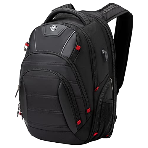 Swissdigital Design Travel Backpack for men, TSA Friendly USB Charging RFID Protection Business Backpack Fits 15.6' Laptops Black (CIRCUIT J14-BR)