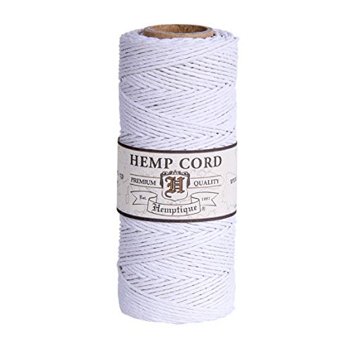 Hemptique 100% Hemp Cord Spool - 62.5 Meter Hemp String - Made with Love - No. 20 ~ 1mm Cord Thread for Jewelry Making, Macrame, Scrapbooking, DIY, & More - White