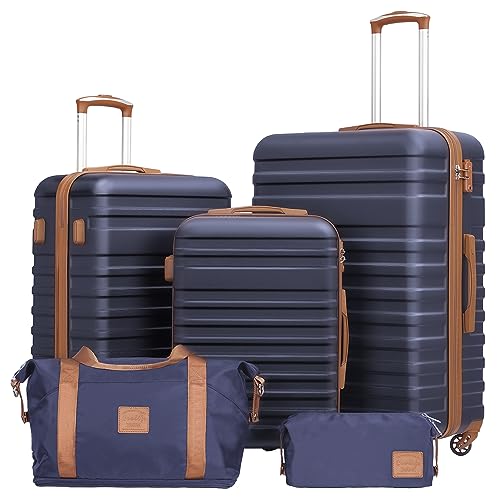 Coolife Suitcase Set 3 Piece Luggage Set Carry On Hardside Luggage with TSA Lock Spinner Wheels (Navy, 5 piece set)