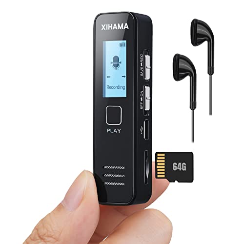 64GB Mini Voice Recorder, Digtal Voice Recorder Spy Hidden Pocket Tape Recorder with Playback for Lectures, Meetings, XIHAMA 4608 Hours Handheld Audio Recorder with Microphone, USB Charge, Password