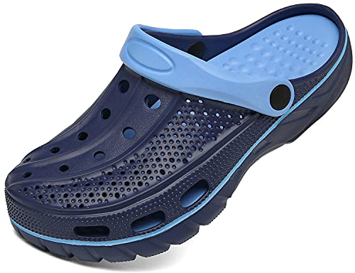 ChayChax Men's and Women's Arch Support Clogs Garden Shoes Slip-on Outdoor Beach Slippers with Removable Cushion Footbed, Black Blue, 9.5-10.5 Women/8-9 Men