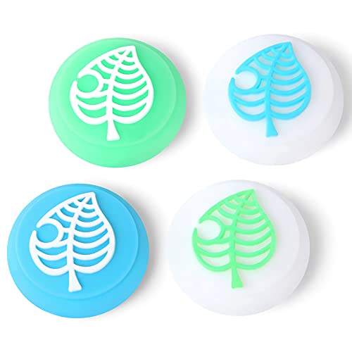 Tscope Cute Thumb Grip Caps for Nintendo Switch/Lite/OLED Controller, for Animal Crossing Kawaii Leaf Joystick Analog Soft Silicone Button Stick Covers for NS Joy Cons (Blue&Green Leaf)