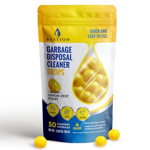 Garbage Disposal Cleaner and Deodorizer Drops- [[50-Count]] Lemon Zest Scented Kitchen Sink Freshener Pods & Drain Odor Eliminator Disposer Care Balls by Bastion