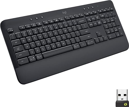 Logitech Signature K650 Comfort Full-Size Wireless Keyboard with Wrist Rest, BLE Bluetooth or Logi Bolt USB Receiver - Graphite (Renewed)