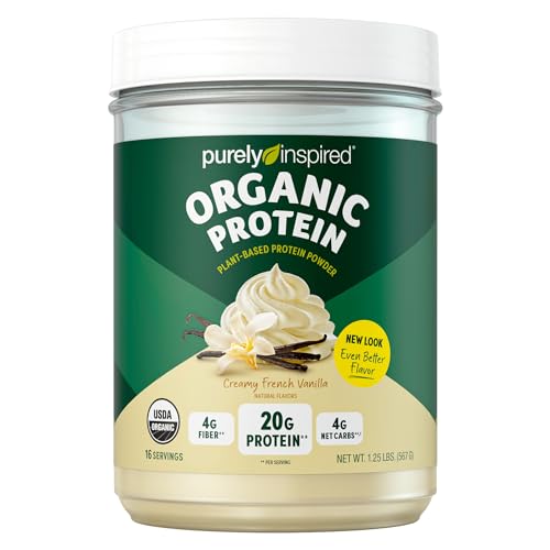 Purely Inspired Plant-Based Protein Powder for Men & Women, Creamy French Vanilla (16 Servings) - Vegan & Organic - 20g of Pea Protein Powder for Smoothies & Shakes - Dairy-Free, & Gluten-Free