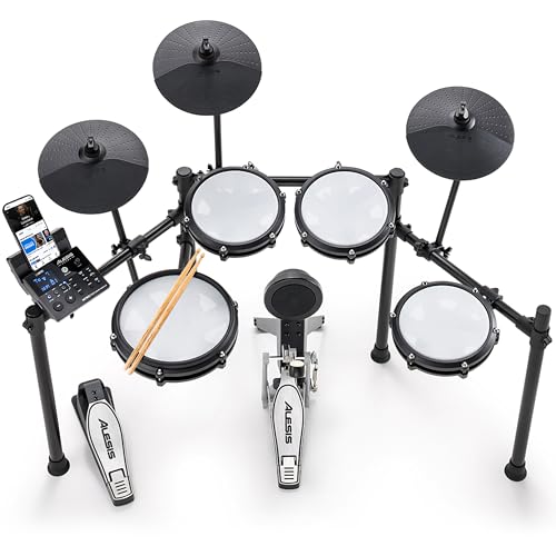 Alesis Nitro Max Kit Electric Drum Set with Quiet Mesh Pads, 10' Dual Zone Snare, Bluetooth, 440+ Authentic Sounds, Drumeo, USB MIDI, Kick Pedal