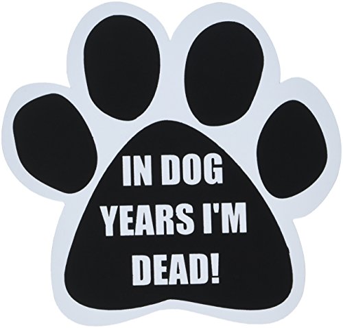 'In Dog Years I'm Dead!' Car Magnet With Unique Paw Shaped Design Measures 5.2 by 5.2 Inches Covered In UV Gloss For Weather Protection