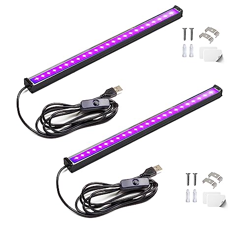 U4GLORY Black Light Bar, 10W 1ft Black Light for Cabinet, USB UV Black Light Fixture for Fluorescent Tapestry Poster, Body Paint, Halloween Decorations, Christmas Party, with On/Off Switch (2-Pack)