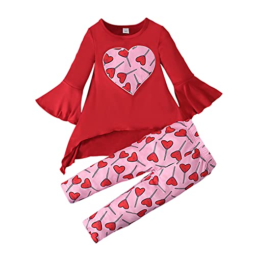 AMIMOJY Baby Deals of The Day Baby Girls Valentine's Day Tops Pant Set Fashionable Cute Long Sleeve Top Trousers Set Thanksgiving One Day Shipping Items(Pink, 2-3 Years)