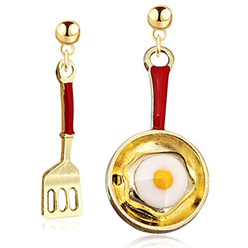 ANDPAI Cooking Baking Chef Charms Earrings Frying Pan Fried Egg Dangle Hook Earrings Lunch Lady Gift Kitchen Cooking Gift (Red)