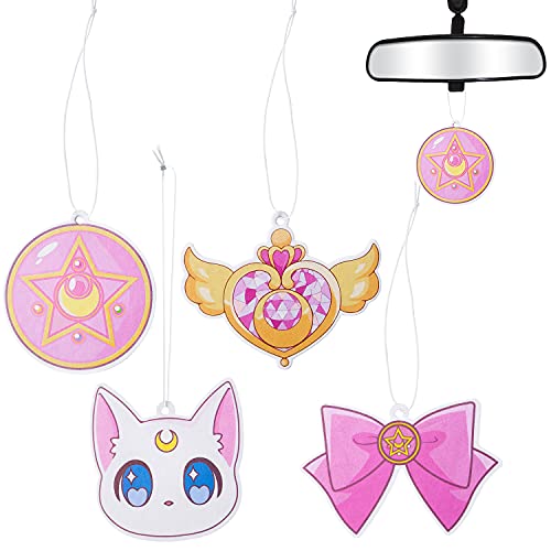 L1rabe Car Air Freshener Anime Moon Cat Artemis Incense Chips, 4 Styles and Scents of Anime Moon Cat Artemis Car Rearview Mirror Pendant Cute Aromatic Accessories for Car Birthday New Year Gifts