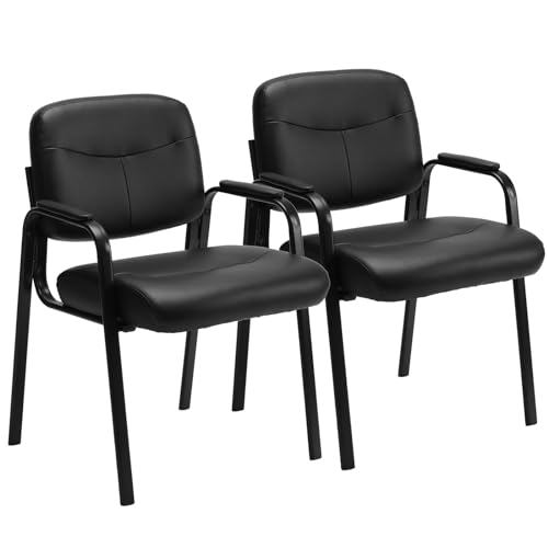 Sweetcrispy Waiting Room Chairs No Wheels Set of 2, Leather Stationary Office Reception Guest Chair with Padded Arms for Elderly Desk Conference Room Lobby Table Side Salon