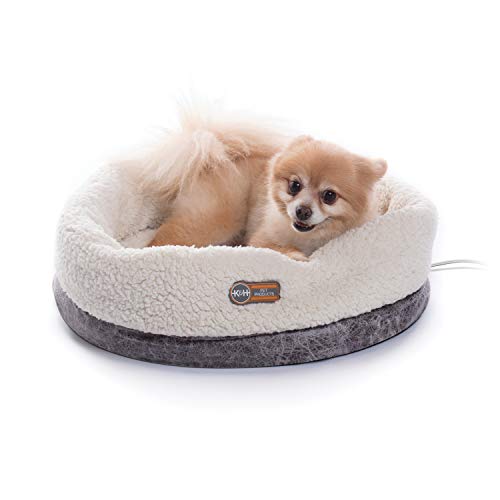 K&H PET PRODUCTS Heated Thermo-Snuggle Cup Bomber Indoor Heated Cat Bed, Heated Pet Bed for Indoor Cats and Small Dogs, Thermal Warming Large Cat Bed, Round Kitty Heating Bed, Gray 14x18in