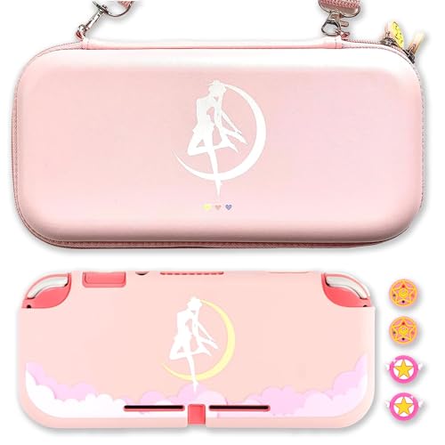 BelugaDesign Moon Switch Bundle | Cute Kawaii Magical Girl Anime | Carry Case Snap-On Cover Thumb Grips Compatible with Nintendo Switch Lite