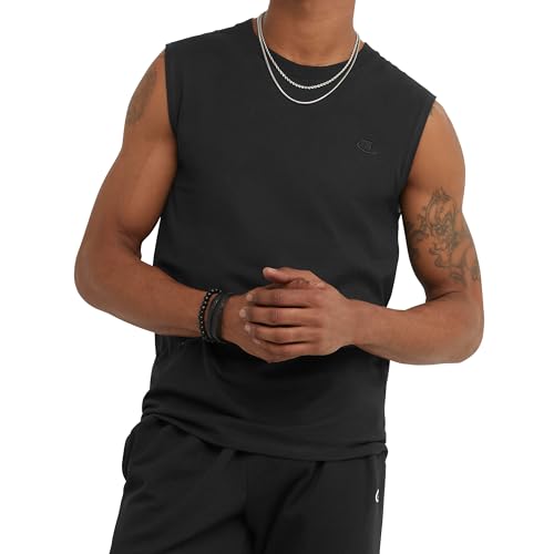 Champion Mens Muscle Tank, Classic Graphic Tee, Sleeveless T-shirt For (Reg. Or Big & Tall), Black, Large US