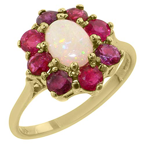 LetsBuyGold 14k Yellow Gold Natural Opal and Ruby Womens Anniversary Ring - Size 8.5