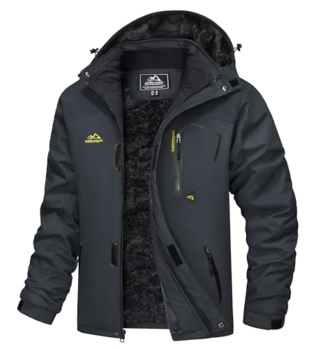 MAGCOMSEN Mens Ski Jacket Hooded Waterproof Winter Parka Fishing Jacket Outdoor Warm Coat Charcoal Gray L