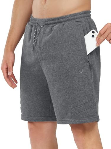 NORTHYARD Men's 7' Athletic Gym Shorts Cotton Workout Casual Lounge Sweat Shorts with Zipper Pockets Smoke Heather L