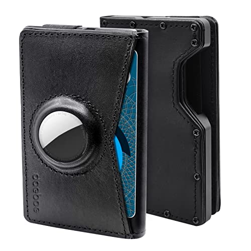 doeboe Airtag Wallet Genuine Leather Men Metal Wallet for Apple Air Tag GPS Tracker, Minimalist Wallet for Mens RFID Blocking, Credit Card Wallet Holder, Airtags Holder Accessory, Gifts for Men