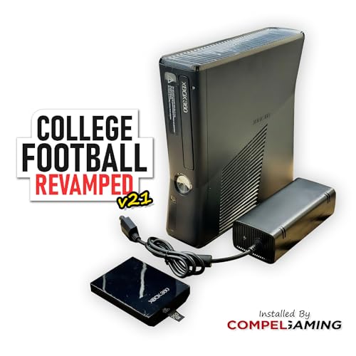Modded Xbox 360 250GB Slim RGH3 Console with NCAA 14 College Football Revamped (Latest Version V21) and Power Adapter by Compel Gaming