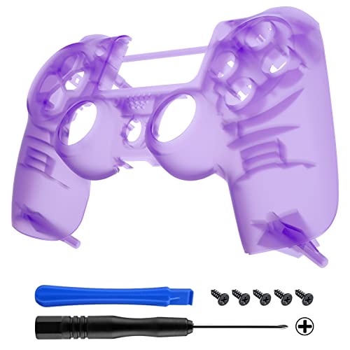 eXtremeRate Custom Faceplate Cover, Soft Touch Front Housing Shell Case Replacement Kit Compatible with ps4 Slim Pro Controller JDM-040/050/055 - Foggy Clear Purple - NOT A Controller