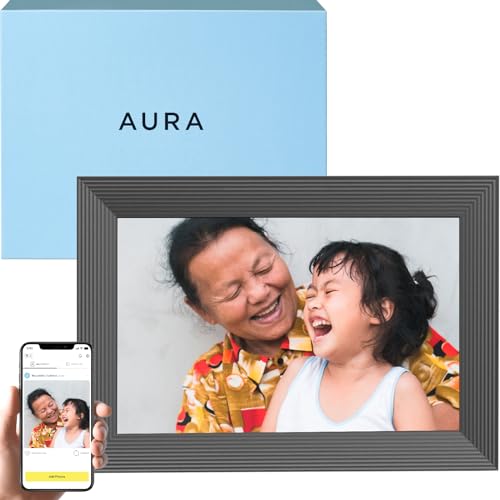 Aura Carver 10.1' WiFi Digital Picture Frame | Wirecutter's Best Digital Frame for Gifting | Send Photos from Your Phone | Quick, Easy Setup in Aura App | Free Unlimited Storage | (Gravel)