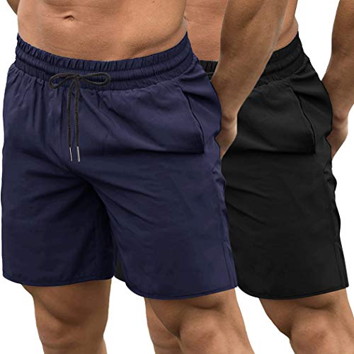 COOFANDY Men's 2 Pack Gym Workout Shorts Quick Dry Bodybuilding Weightlifting Pants Training Running Jogger with Pockets (Black/Navy Blue, X-Large)