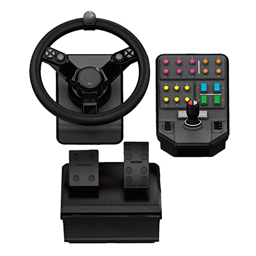 Logitech G Farm Simulator Heavy Equipment Bundle (2nd Generation), Steering Wheel Controller for Farm Simulation 19 (or Older), Wheel, Pedals, Vehicle Side Panel Control Deck for PC/PS4 (Renewed)