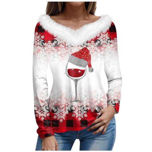 Palaver Womens Christmas Shirts Y2K Tops Long Sleeve Sleeveless Tops For Women Camo Shirt Gray Sweatshirt Women Womens Skeleton Shirt Mock Neck Tops Christmas Flannel Shirts (Red, Small)