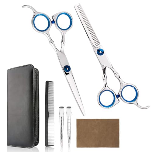 Professional Home Hair Cutting Kit - Quality Home Haircutting Scissors Barber/Salon/Home Thinning Shears Kit with Comb and Case for Men and Women