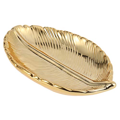 Garneck Gold Leaf Shaped Jewelry Tray Dish Towel Plate Tray Fruit Trays Cosmetics Jewelry Organizer Eaf Dish Ring Holder Soap Tray Dessert Dish