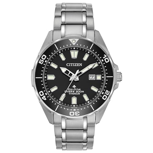 Citizen Men's Promaster Sea Eco-Drive Stainless Steel Watch, 3-Hand Date, One-way Rotating Bezel, ISO Compliant, Luminous Hands and Markers, Black Dial, 44mm (Model: BN0200-56E)