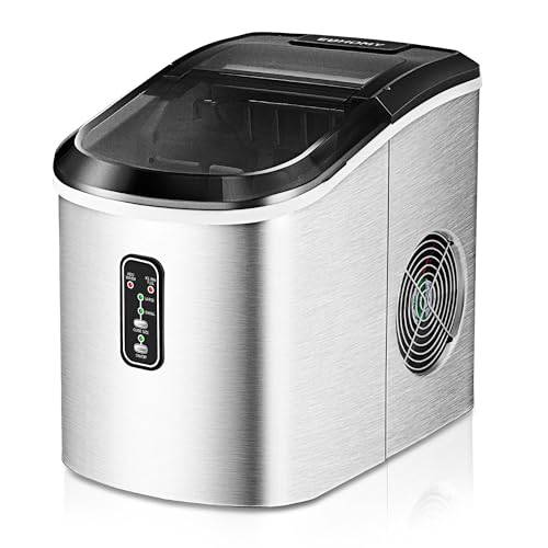 EUHOMY Ice Maker Countertop Machine - 26 lbs in 24 Hours, 9 Cubes Ready in 8 Mins, Electric Ice Maker and Compact Portable Ice Maker with Ice Scoop and Basket, Perfect for Home/Kitchen/Office(Sliver)