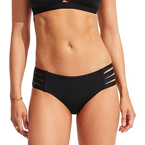 Seafolly Women's Standard Multi Strap Hipster Full Coverage Bikini Bottom Swimsuit, Eco Collective Black, 12