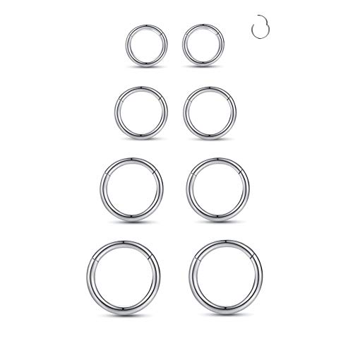 WBRWP 316L Stainless-Steel Piercing-Ring Hinged Nose-Rings-Hoop : 20G Womens and Mens Body Pierecing Ring Segment Clicker Lip Rings Cartilage Rook Earrings Diameter 6mm 8mm 10mm 12mm Sliver