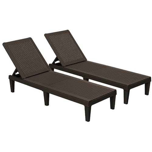 Devoko Outdoor Chaise Lounge Chair Set of 2 for Outside Pool Patio, Adjustable Waterproof Easy Assembly Chaise Lounge Outdoor (Brown)