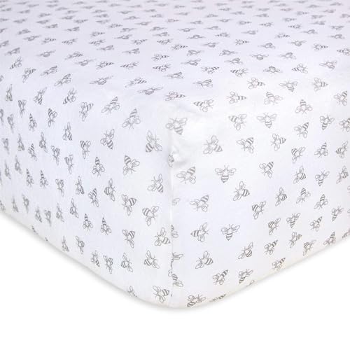 Burts Bees Baby Print Fitted Crib Sheet Organic Cotton BEESNUG - Honey Bee Heather Grey Prints, Fits Unisex Standard Bed and Toddler Mattress, Infant Essentials, 52 x 28 Inch 1-Pack