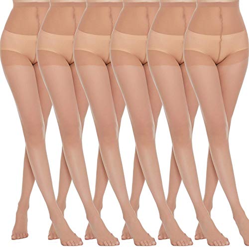 MANZI 6 Pairs Natural Pantyhose for Women 20 Denier High Waist Sheer Tights(Natural,Medium)