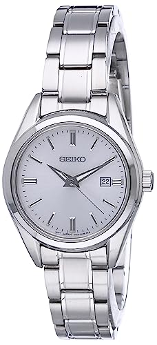 SEIKO SUR633 Watch for Women - Essentials - with Stainless Steel Case and Bracelet, Silver Sunray Dial, Date Calendar, and Water-Resistant to 100m