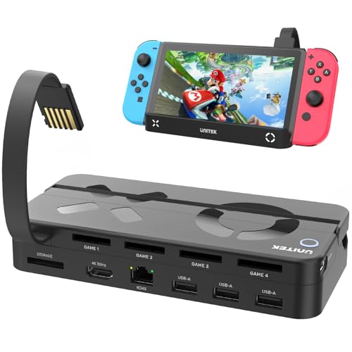 Unitek Switch Dock Station Game Card Reader for Nintendo Switch/Switch OLED Portable Nintendo Switch Docking with 4K HDMI/USB 3.0/USB-C Charging Ports 4 Card Slots Official Switch Dock Replacement