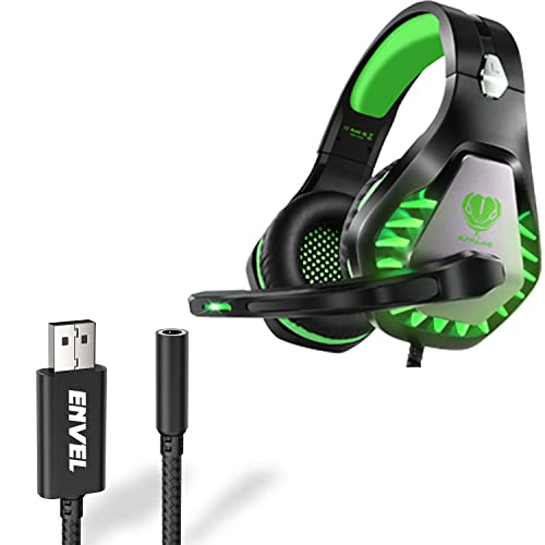 ENVEL USB Sound Card Black, Gaming Headset with Microphone for PC PS4 PS5 Nintendo Switch Xbox One X S Green