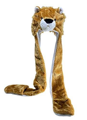 TONWHAR Cartoon Animal Hood Hoodie Hat with Attached Scarf and Mittens (Lion)