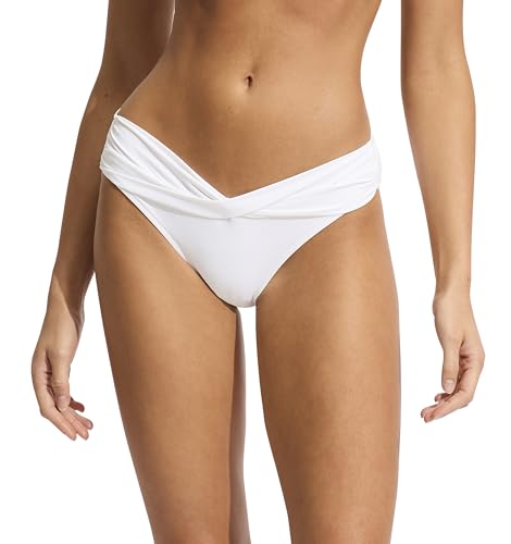 Seafolly Women's Standard Twist Band Hipster Full Coverage Bikini Bottom Swimsuit, Eco Collective White