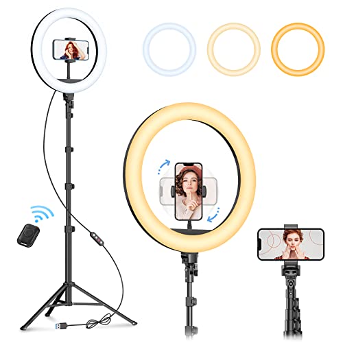 Weilisi 12' Selfie Ring Light with 63' Tripod Stand, Dimmable LED Ring Light with Phone Holder and Wireless Remote, [2-in-1] Ring Light & Selfie Stick for Photography/Makeup/Live Stream/YouTube