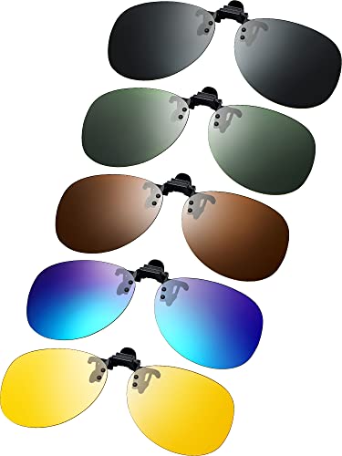 Konohan 5 Pairs Clip on Sunglasses for Men Flip up Clip on Sunglasses Polarized Flip up Sunglasses Night Driving Clip on Glasses for Men(Classic Color)