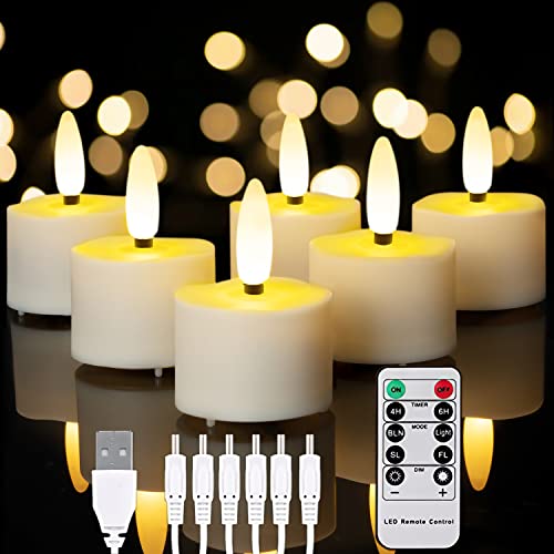 Homemory Rechargeable Candles Tea Lights with Remote Timer, LED Tea Lights Candles Battery Operated, Rechargeable Flameless Candles for Home Decor Seasonal Decor, Dia 1-1/2‘’ X H 2-1/3'', 6-Pack