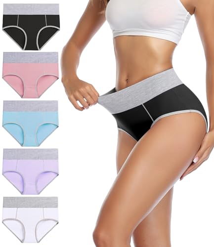 wirarpa Women's Cotton Underwear High Waist Panties Ladies Soft Breathable Plus Size Briefs Full Coverage Underpants 5 Pack Large