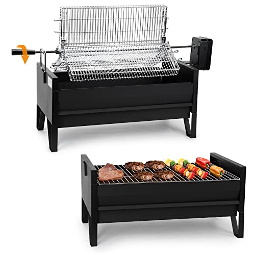 Onlyfire 2 IN 1 Charcoal Grill Rotisserie Kit with 3 Stainless Steel Rotating Baskets and 24 In Grill Grate, Auto Swivel BBQ Roasting Machine for Outdoor Patio Backyard, Multi-functional Camping Grill